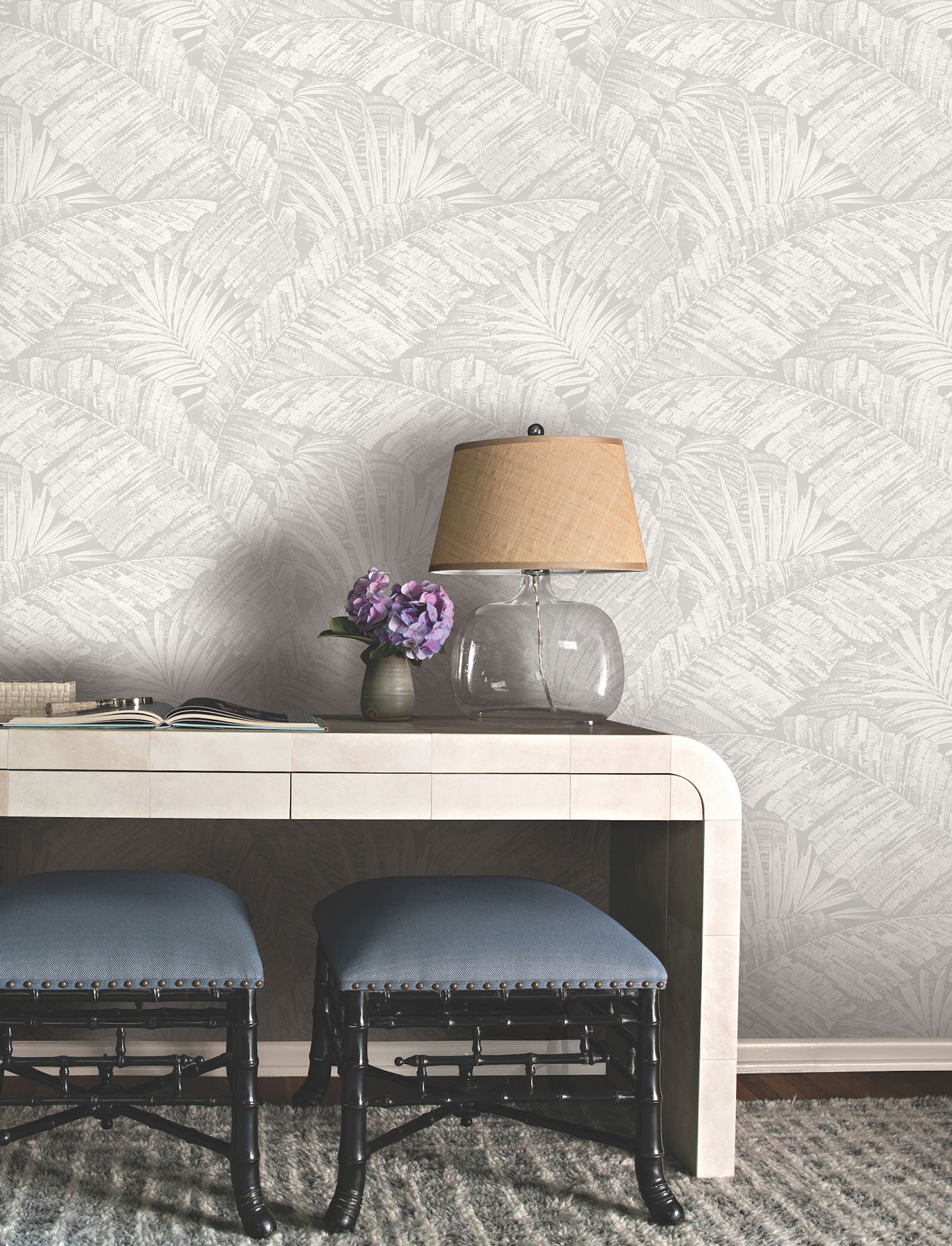 Palm Cove Toile White & Grey Wallpaper large image 