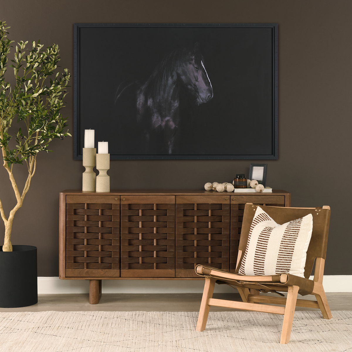 Elodie 24.4L x 33.9W x 30.7H Brown Leather with Natural Beech Wood Frame Accent Chair, by Mercana, 24.41" length x 31.9" width x 30.71" height View 3