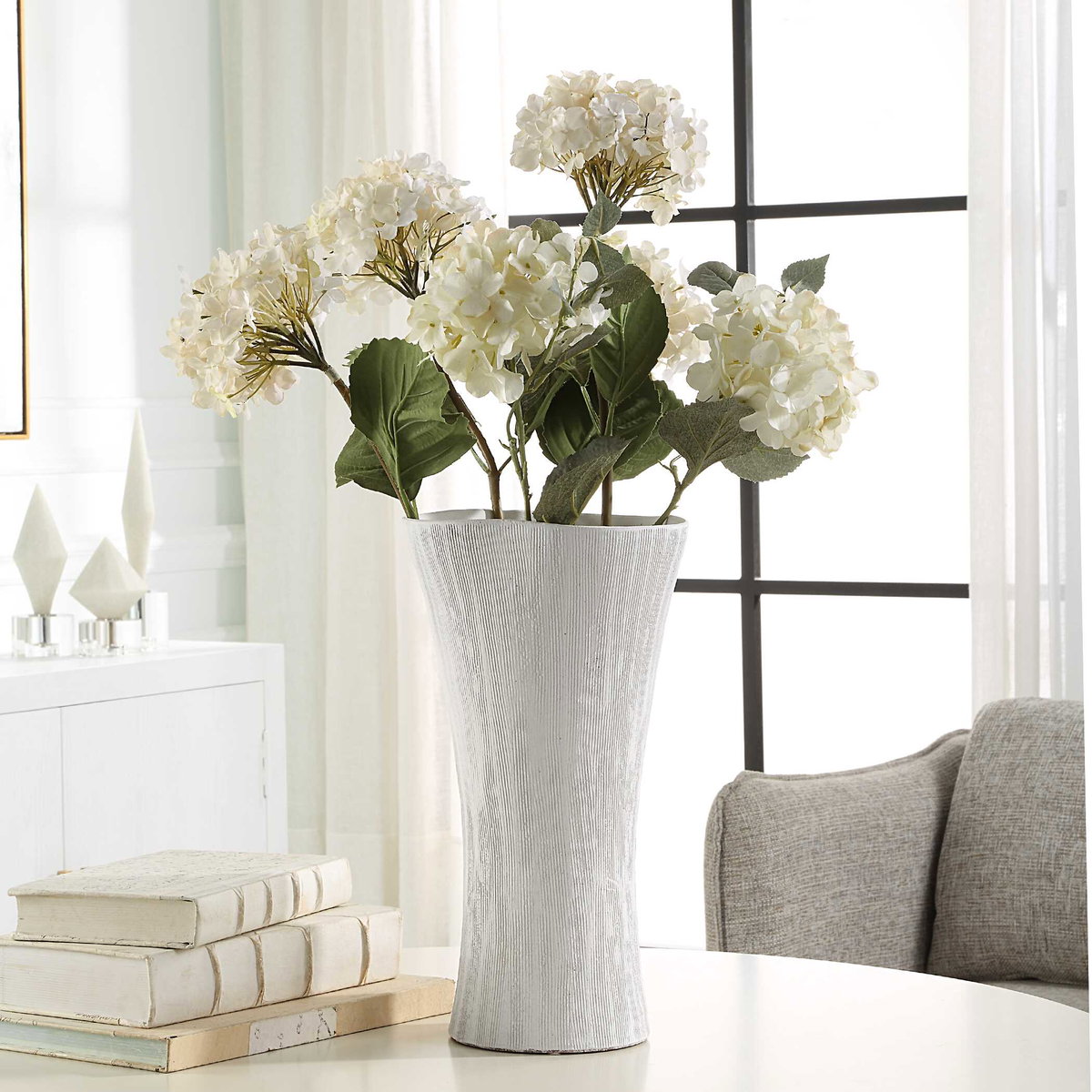 Floreana Tall White Vase, by Uttermost, 8" width x 15.5" height x 8" depth View 5