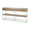 Morris I 63L x 15W x 31H Brown Wood with Silver Metal Frame 2 Drawer Console Table, by Mercana, 63" length x 15" width x 31" height thumbnail 1