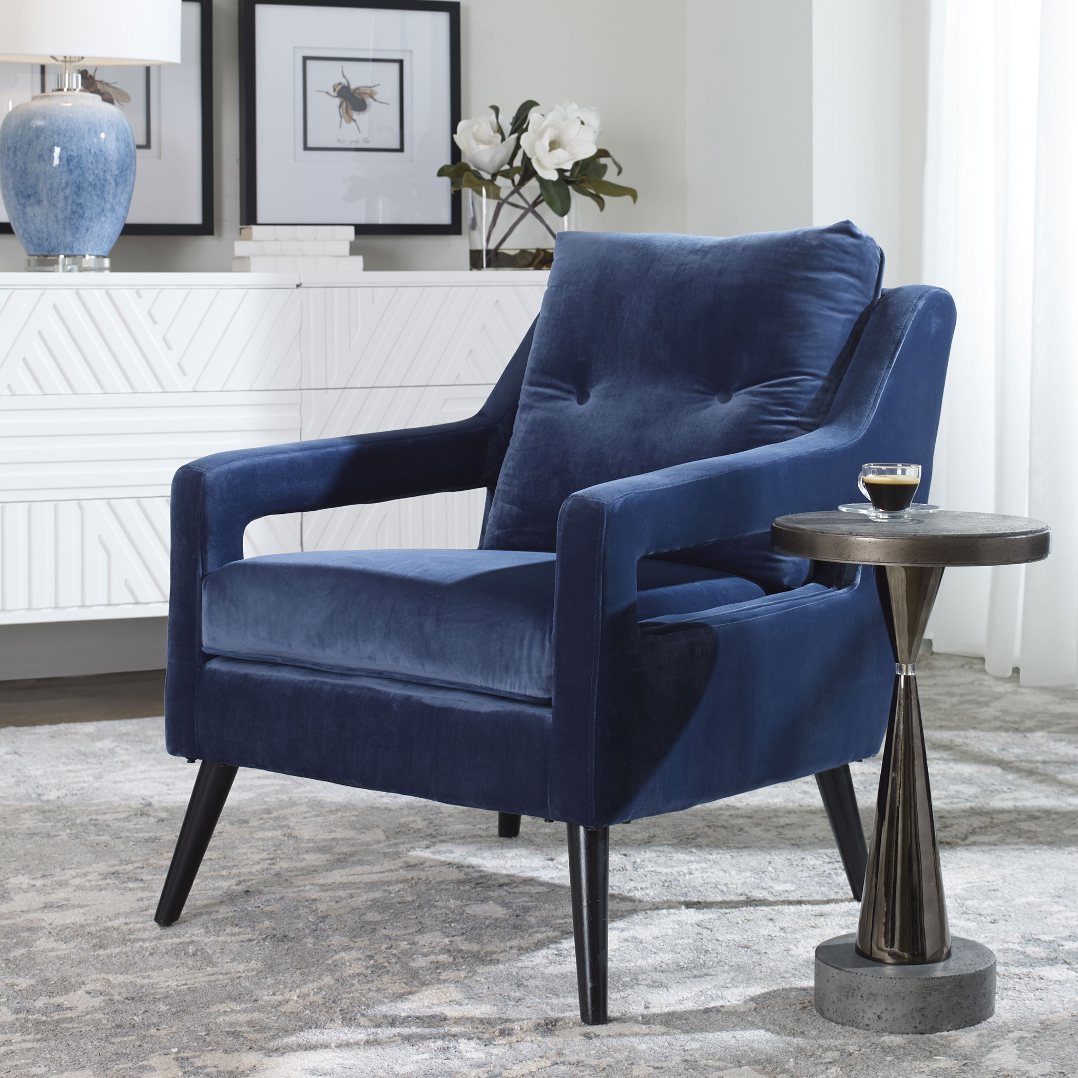 O'Brien Blue Velvet Armchair large image 