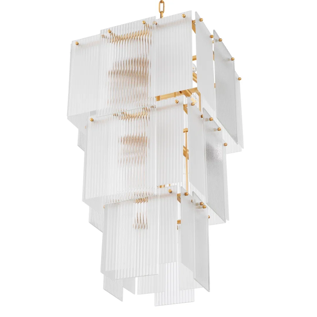 Chandelier Giardano Clear And Frosted Glass Antique Brass Finish, by Eichholtz USA, 24.8" width x 39.37" height x 24.8" depth View 5
