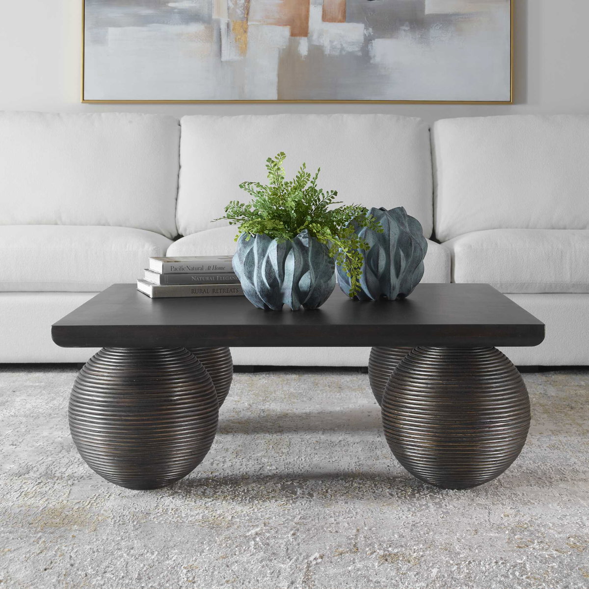 Kasson Sphere Leg Coffee Table, by Uttermost, 44" width x 17" height x 44" depth View 4
