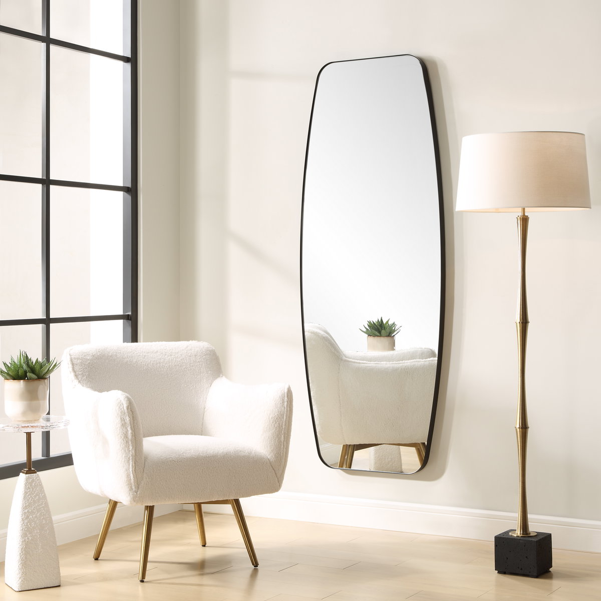 Caspian Curved Black Dressing Mirror, Floor Mirror by Uttermost, 27.75" width x 71.87" height x 2" depth View 2