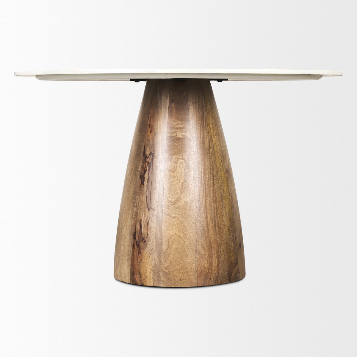 Allyson 48' Round Pedestal Dining Table | Banswara White Marble & Brown Wood | Seats 4, by Mercana, 48" length x 48" width x 30" height View 6