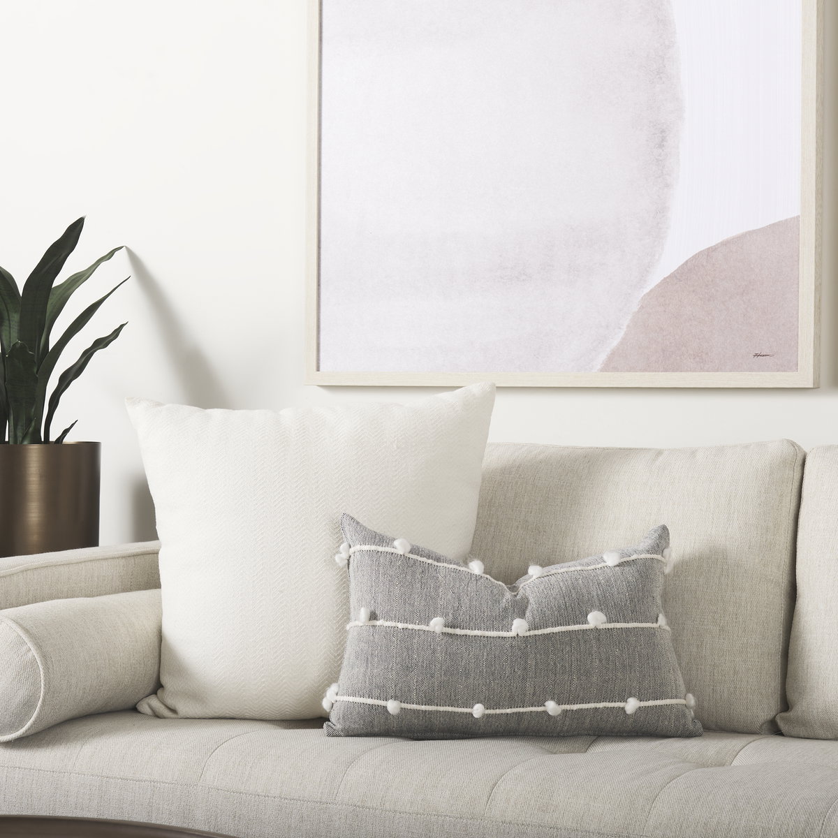 Linda 13x21 Navy And Cream With White Detail Pillow Cover, Decorative Pillow by Mercana, 13" length x 21" width x 0.2" height View 4