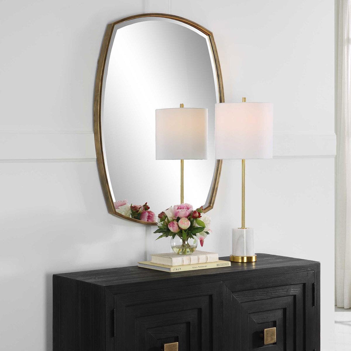 Varenna Aged Gold Vanity Mirror, by Uttermost, 2'3.12" width x 3'2.12" height x 1.87" depth View 4