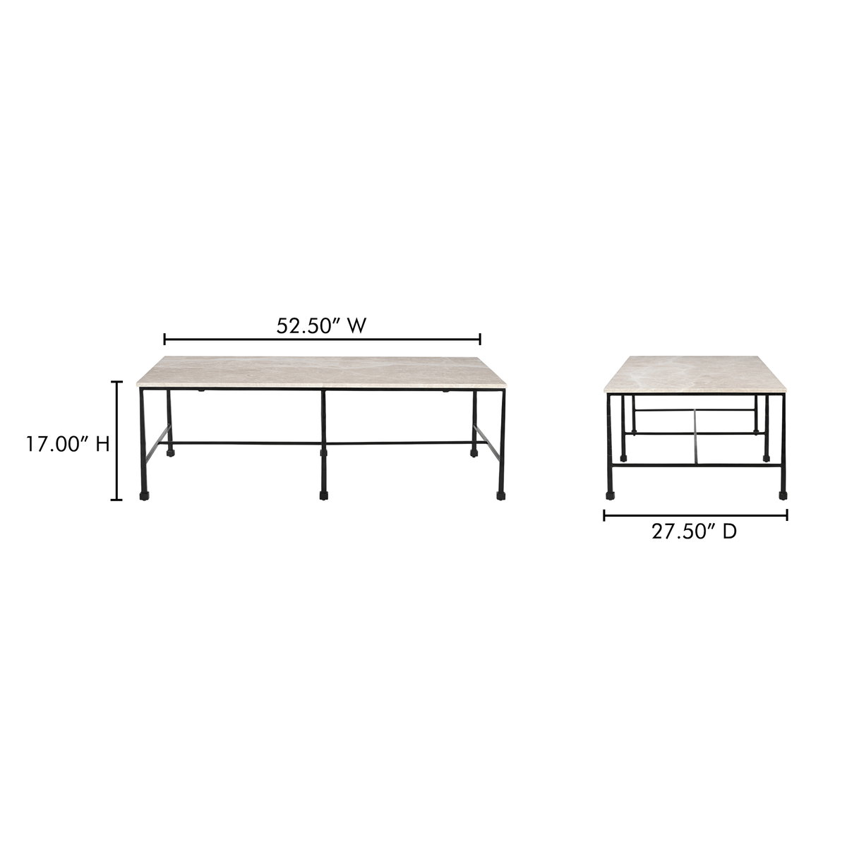 River Coffee Table Botticino Marble, by Moe's Home, 52.5" width x 17" height x 27.5" depth View 8
