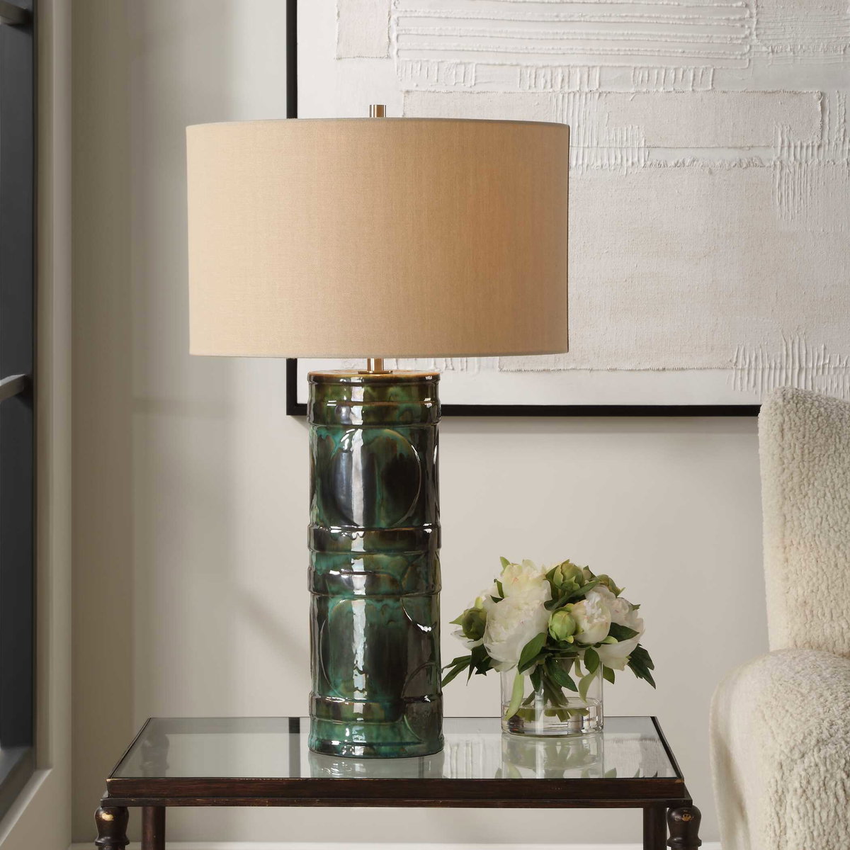 Loch Green Glaze Table Lamp, by Uttermost, 17" width x 28.25" height x 17" depth View 2