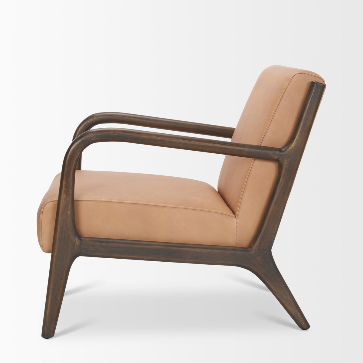 Cashel Accent Chair with Dark Brown Wood and Tan Genuine Leather, by Mercana, 32" length x 26" width x 29.5" height View 5