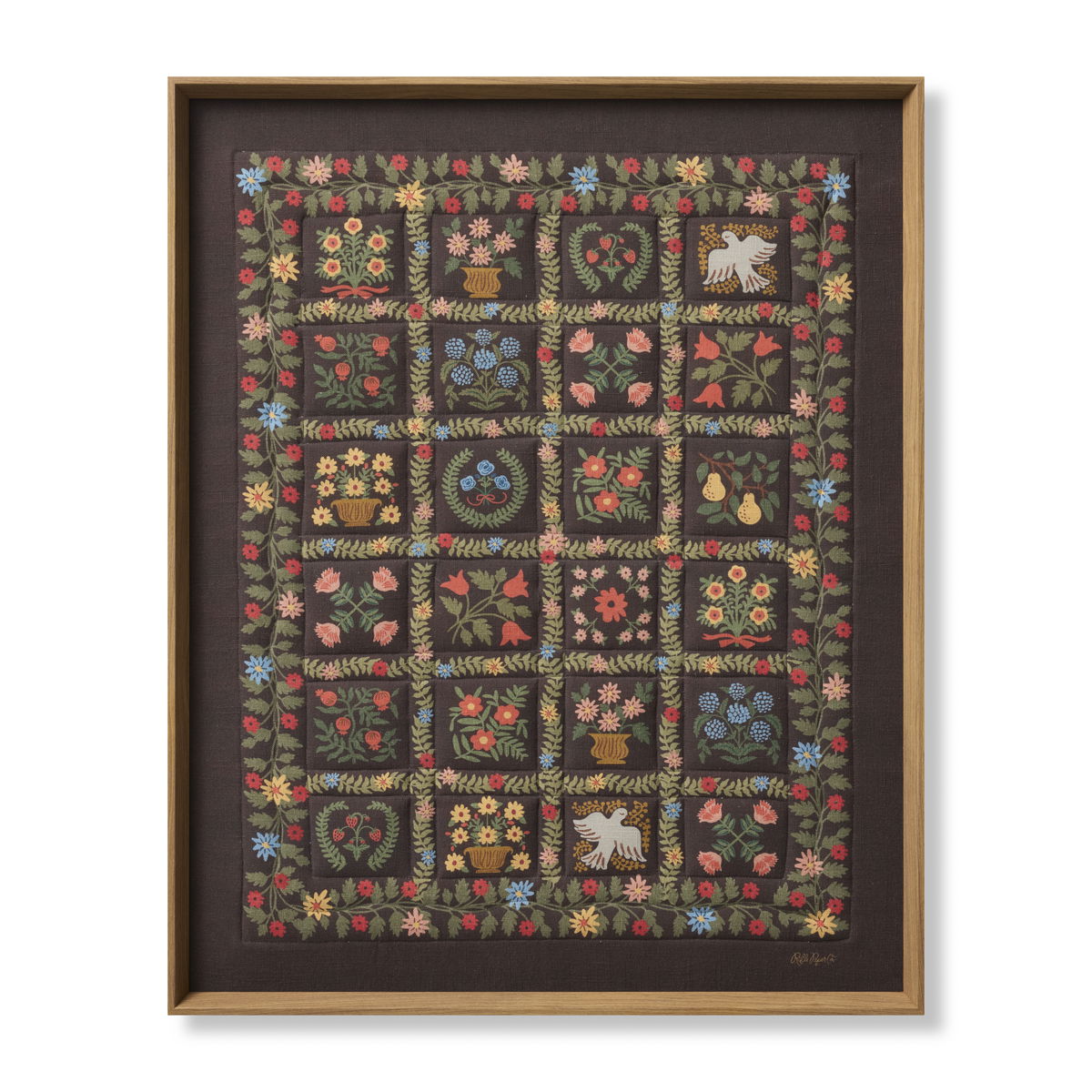 Rifle Paper Co. x Loloi Helena Quilt Brown Wall Art, Wall Hanging, 33" length x 41" width View 1