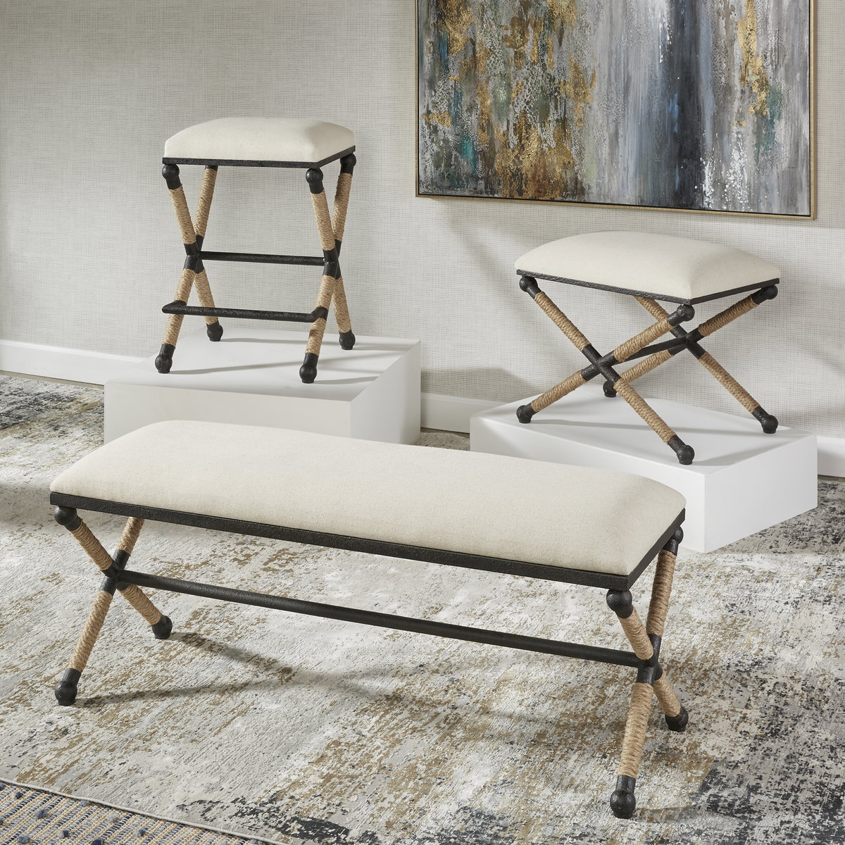 Firth Rustic Oatmeal Counter Stool, Counter & Bar Stool by Uttermost, 18.75" width x 27.62" height x 18.75" depth View 9