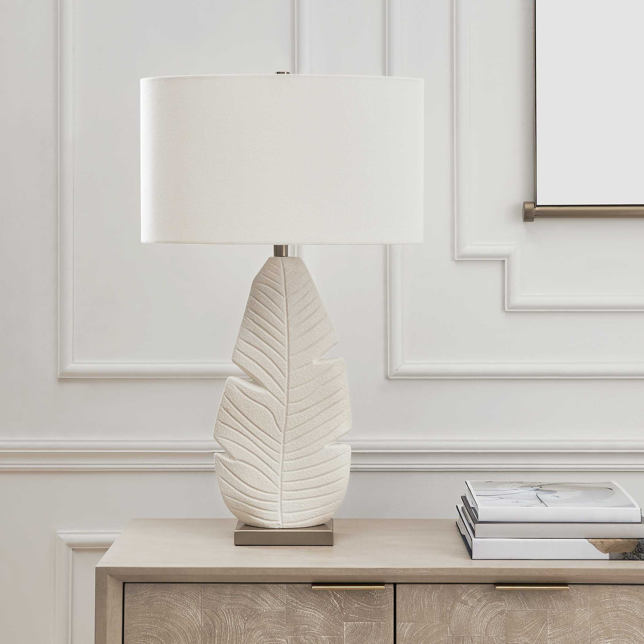 Palm Leaf White Table Lamp, by Uttermost, 19" width x 31.25" height x 19" depth View 3