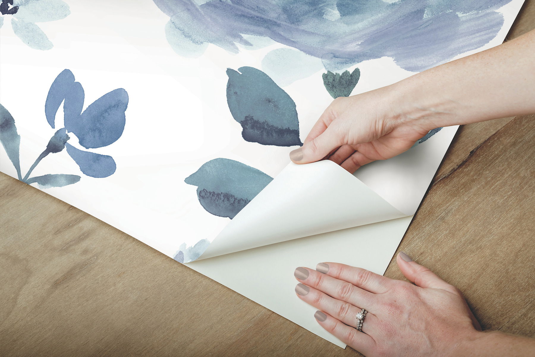 Watercolor Blooms Blue Peel & Stick Wallpaper large image 