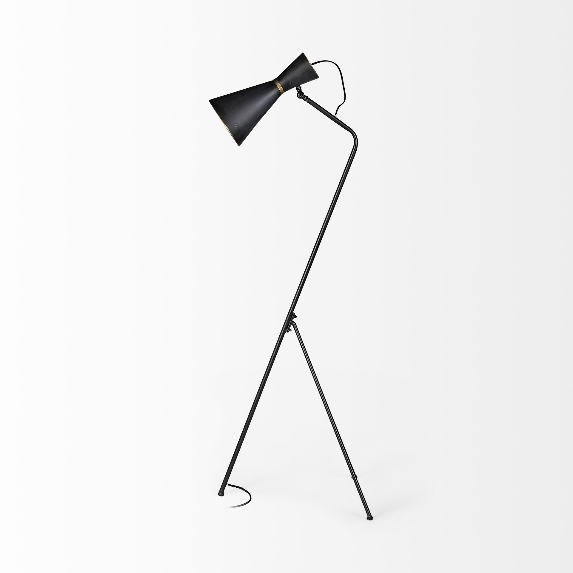 Eris III (58.3'H) Black/Brass Metal Cone Shade Floor Lamp, by Mercana, 20.08" length x 17.72" width x 58.27" height View 5