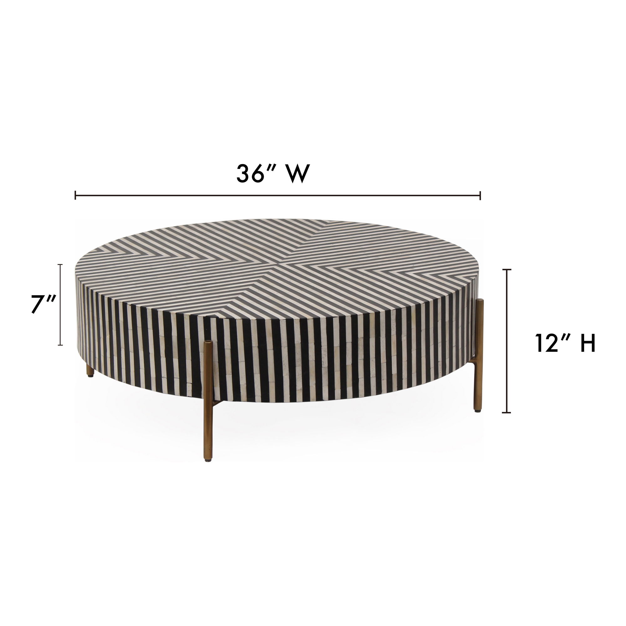 Chameau Small Coffee Table Black And White, by Moe's Home, 36" width x 12" height x 36" depth View 8