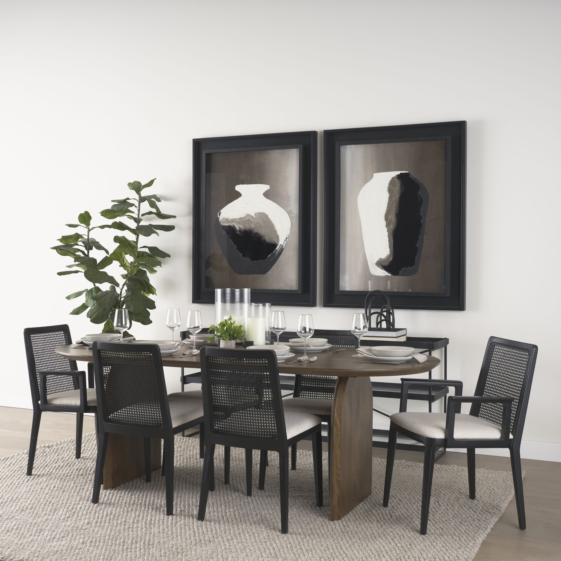 Clara Black Wood with Cream Fabric Seat and Cane Back Dining Chair, by Mercana, 22.5" length x 23.5" width x 33.75" height View 2