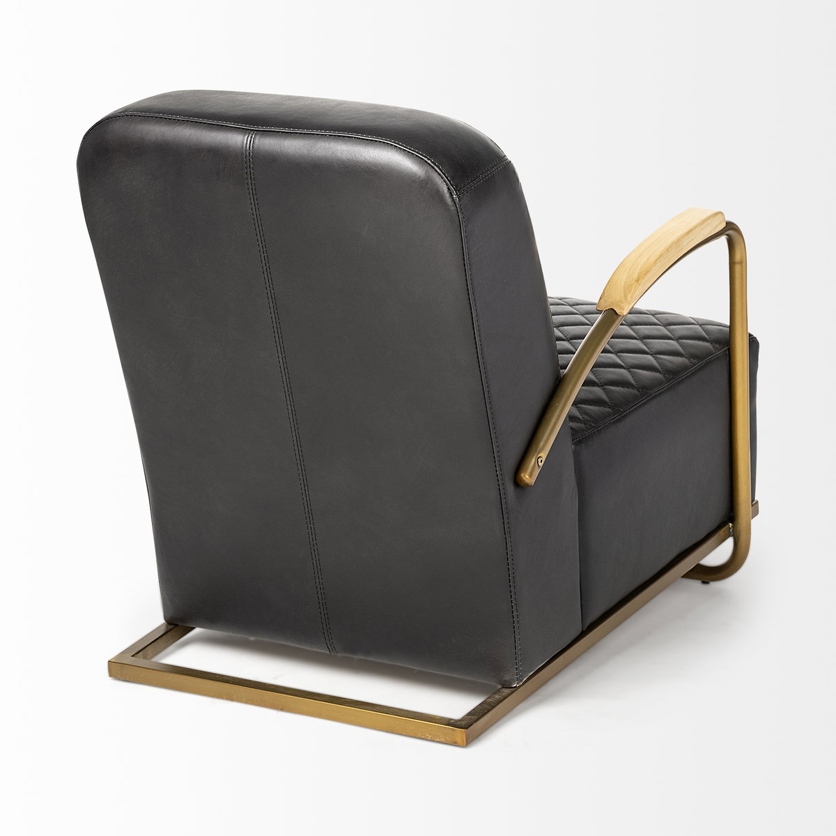 Horace I Black Leather Diamond Pattern with Gold Iron Frame Accent Chair, by Mercana, 26" length x 35.5" width x 31.25" height View 9