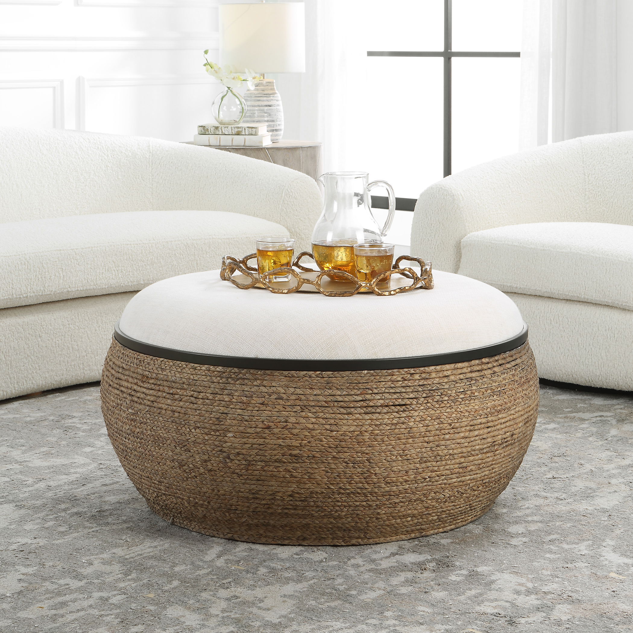 Island Straw Storage Ottoman / Coffee Table, Furniture by Uttermost, 36" width x 18.12" height x 36" depth View 2
