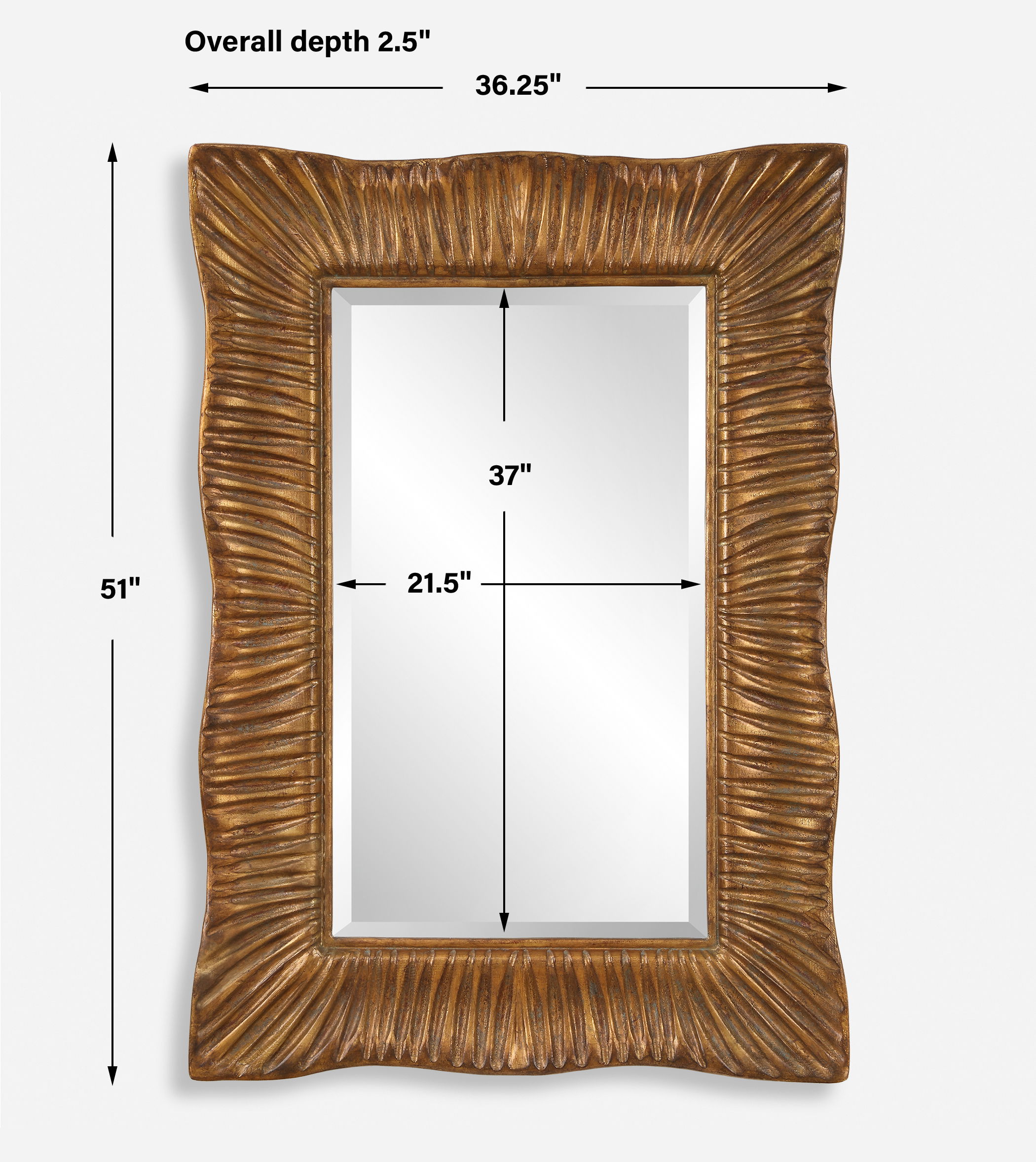 Emerson Scalloped Antique Gold Mirror, by Uttermost, 36.25" width x 51" height x 2.5" depth View 3