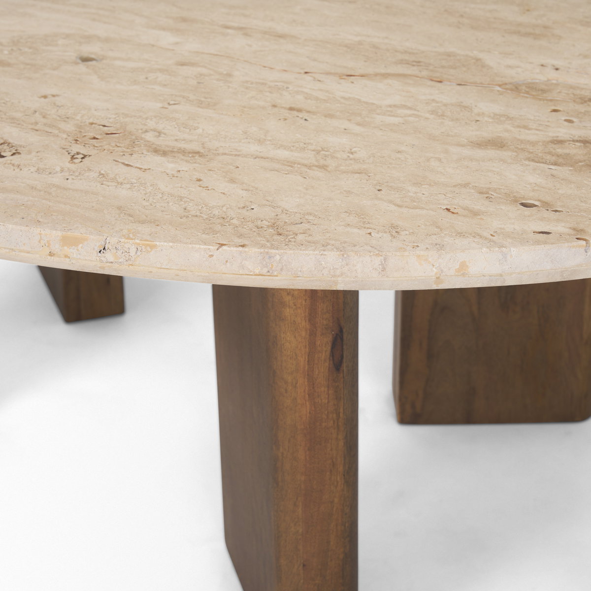 Syona Travertine + Mango Wood leg Oval Coffee table, by Mercana, 44" length x 30" width x 16" height View 8