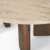 Syona Travertine + Mango Wood leg Oval Coffee table, by Mercana, 44" length x 30" width x 16" height thumbnail 8