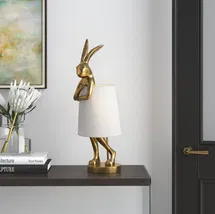 Online Designer Bedroom Chester 27" Resin Rabbit Lamp with Linen Shade, Gold