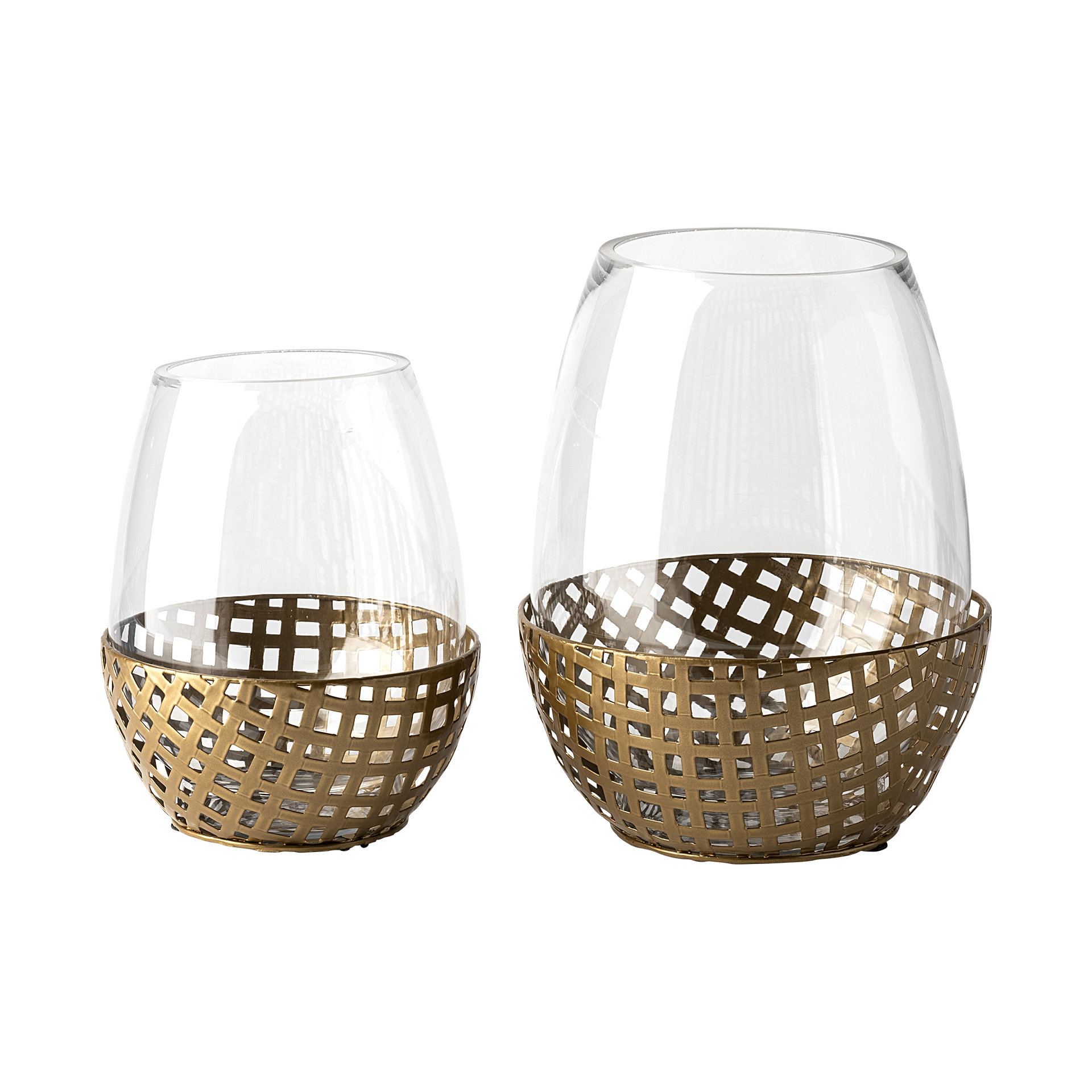 Reena I Small Gold Woven Metal Base Table Candle Holder, Candles & Candle Holder by Mercana, 6.3" length x 6.3" width x 7.87" height View 3