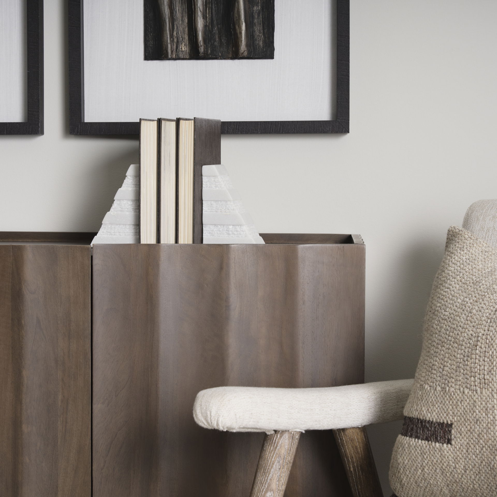 Cavetto White Marble Bookends with rough carving S/2, by Mercana, 4.25" length x 2.5" width x 6" height View 4