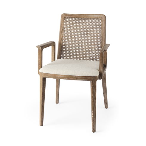 Clara Light Brown Wood with Cream Fabric Seat and Cane Back Dining Chair