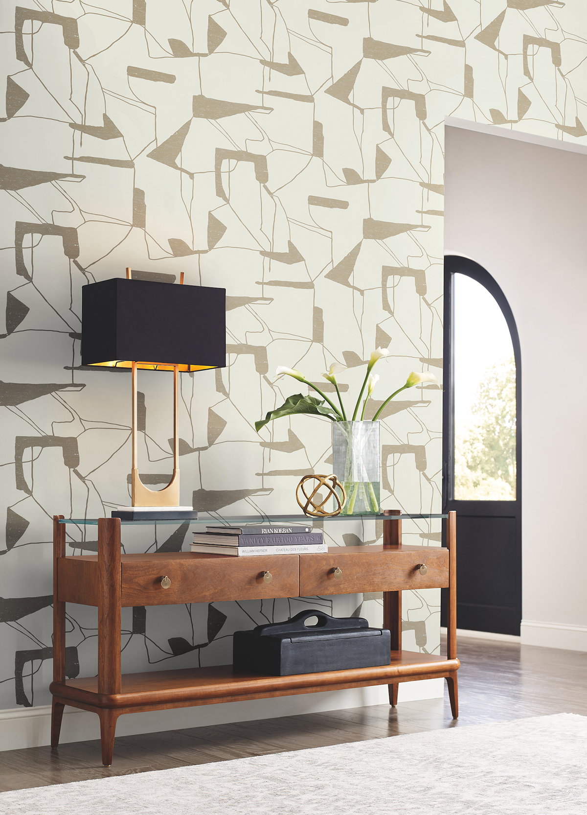 Abstract Geo Cream & Gold Wallpaper, by York Wall, 26'10.8" length x 2'3" width x 0.02" depth View 2