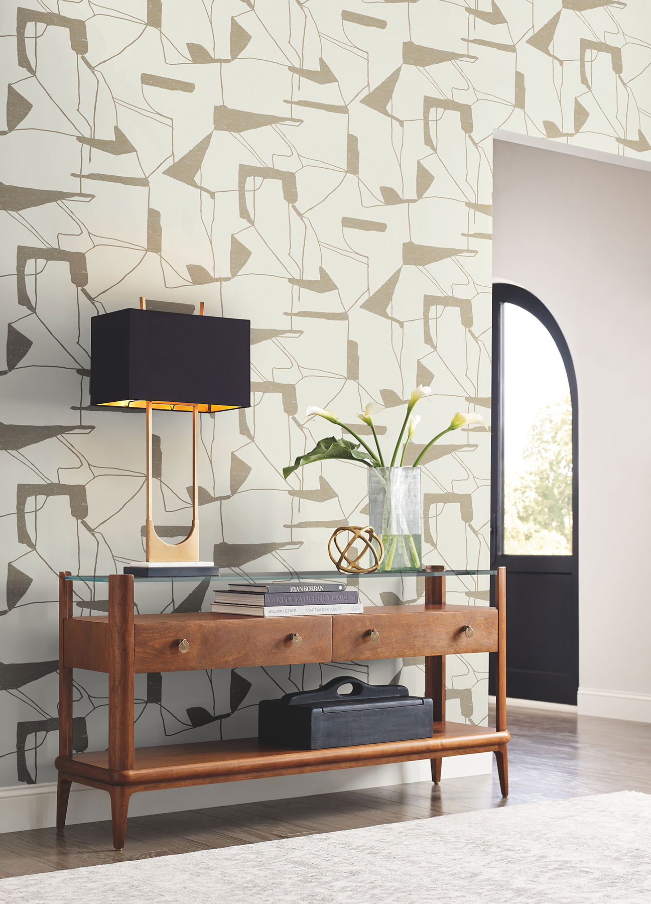 Abstract Geo Cream & Gold Wallpaper large image 