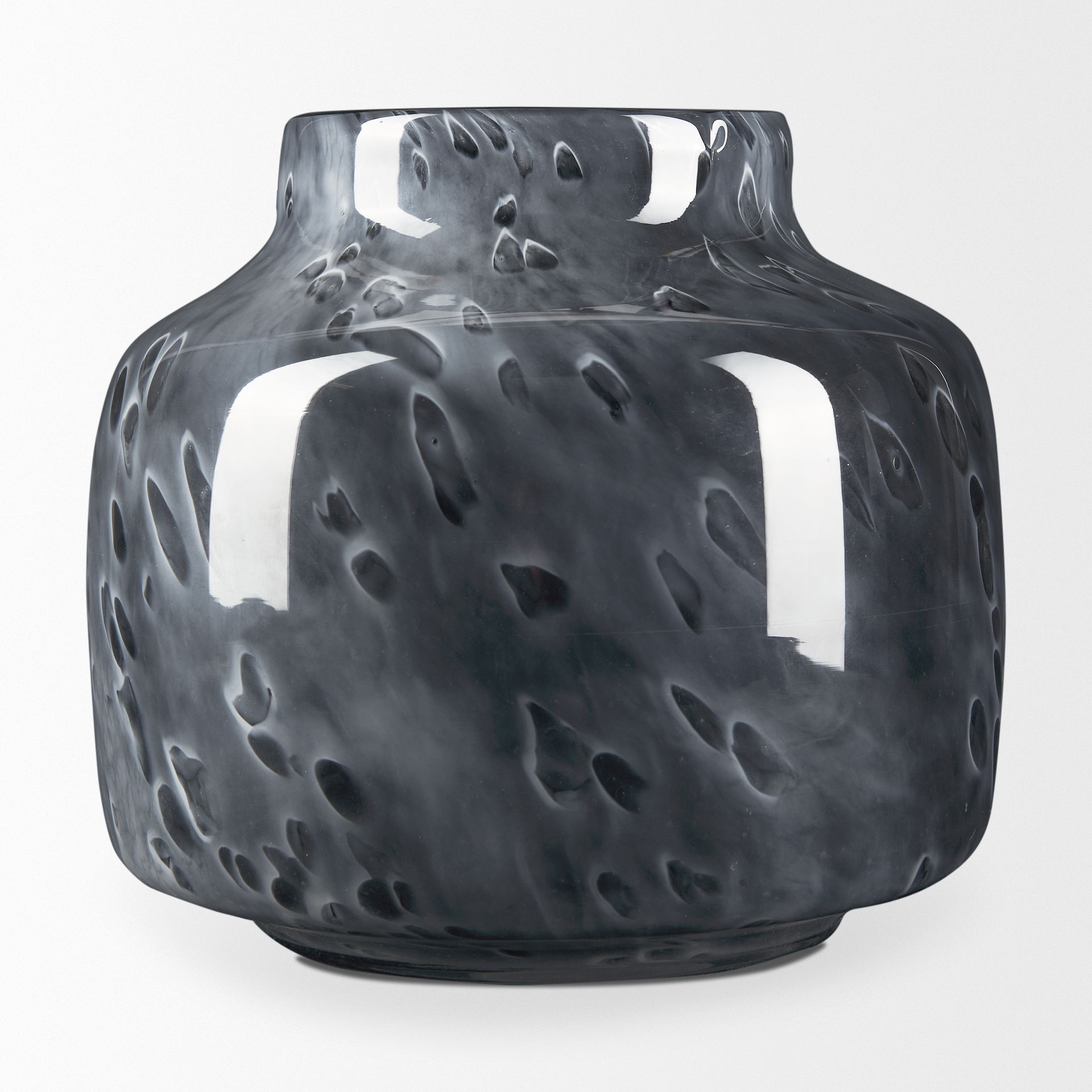 Masai Small Black Mottled Glass Vase, by Mercana, 10.31" length x 10.31" width x 9.25" height View 5