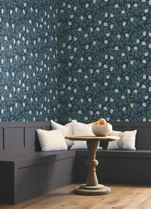 Peonies Navy Wallpaper