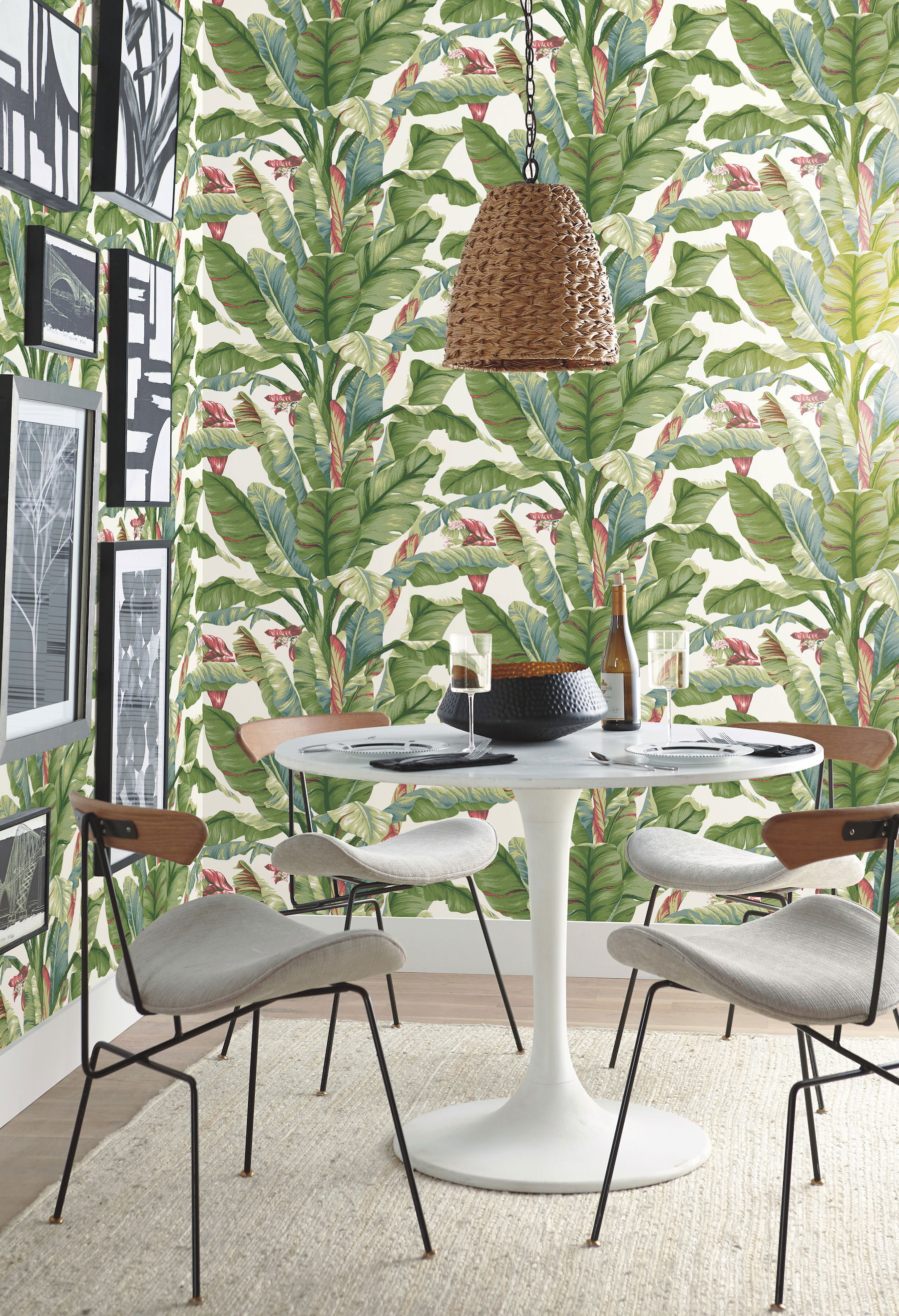 Banana Leaf White & Green Peel & Stick Wallpaper, by York Wall, 20' length x 2'3" width x 0.02" depth View 3