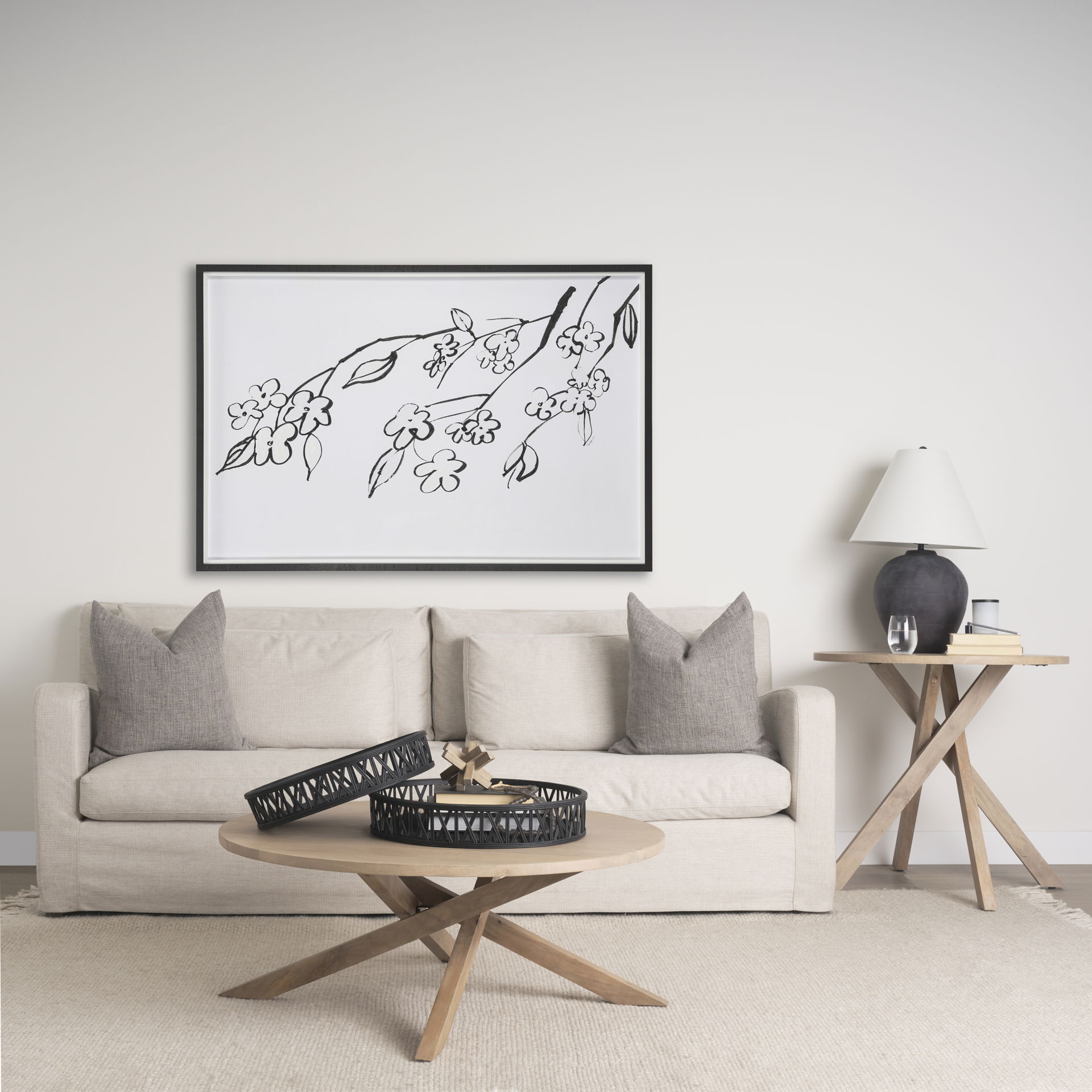 Thea Matte Black Wicker Trays (Set of 2), Decorative Tray by Mercana, 20.47" length x 20.47" width x 3.94" height View 3