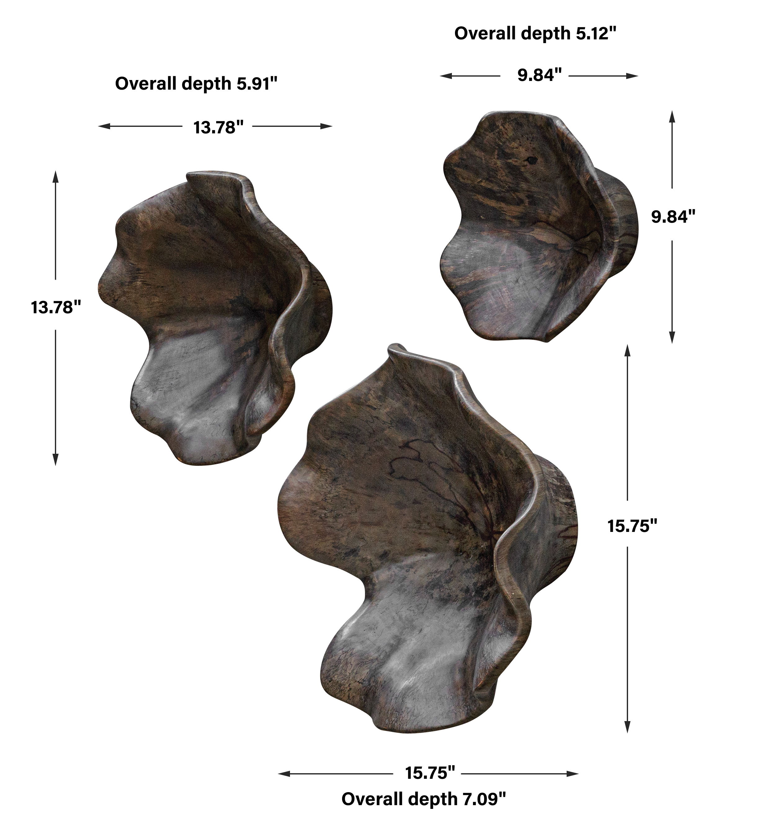 Two Wood Wall Décor In Mocha Set/3, Sculptural Wall Art by Uttermost, 16" width x 16" height x 7" depth View 3