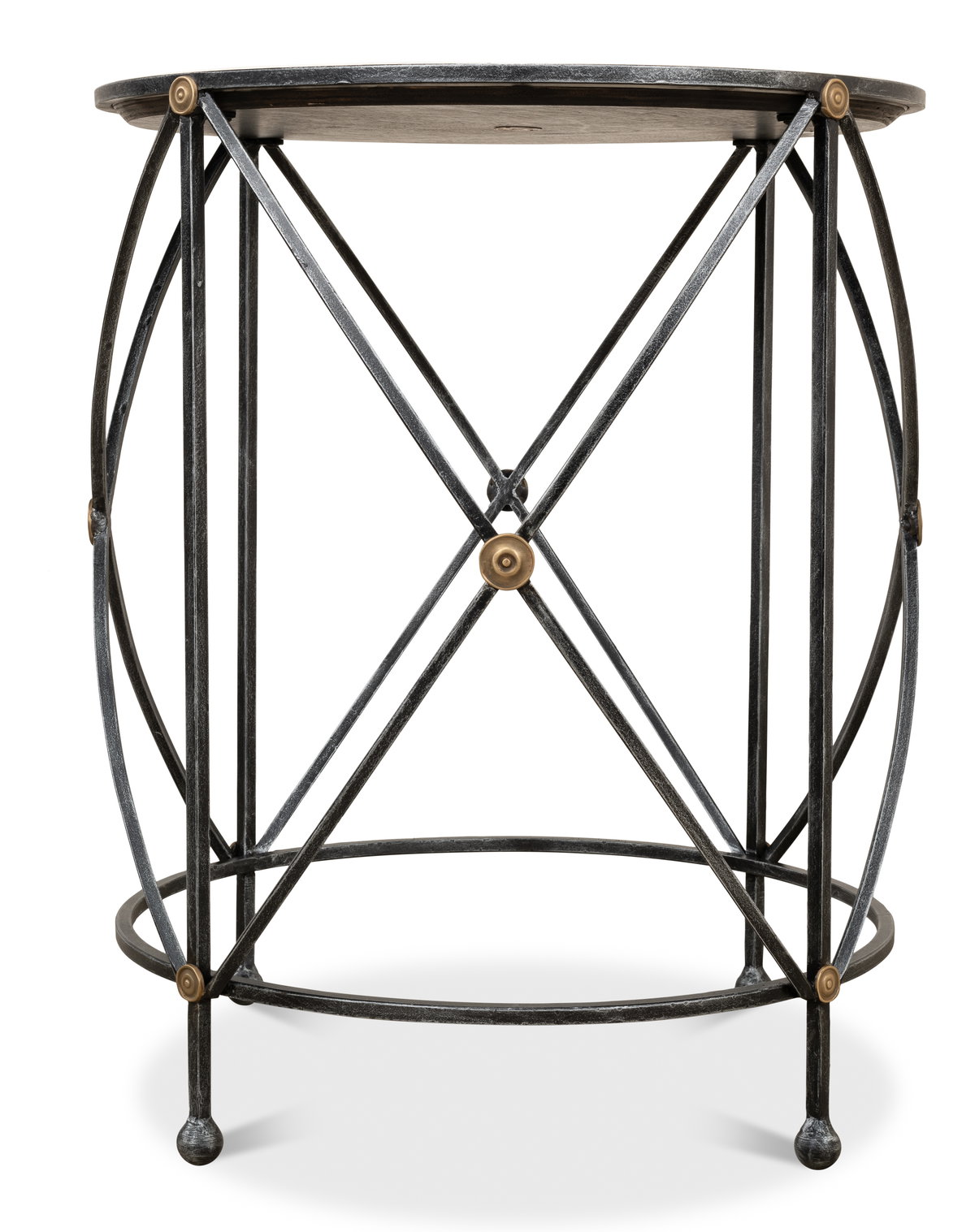 Drum & Fife Lamp Table  Aged Wht Marble, by Sarreid, 2' length x 2' width x 2'5" height View 3