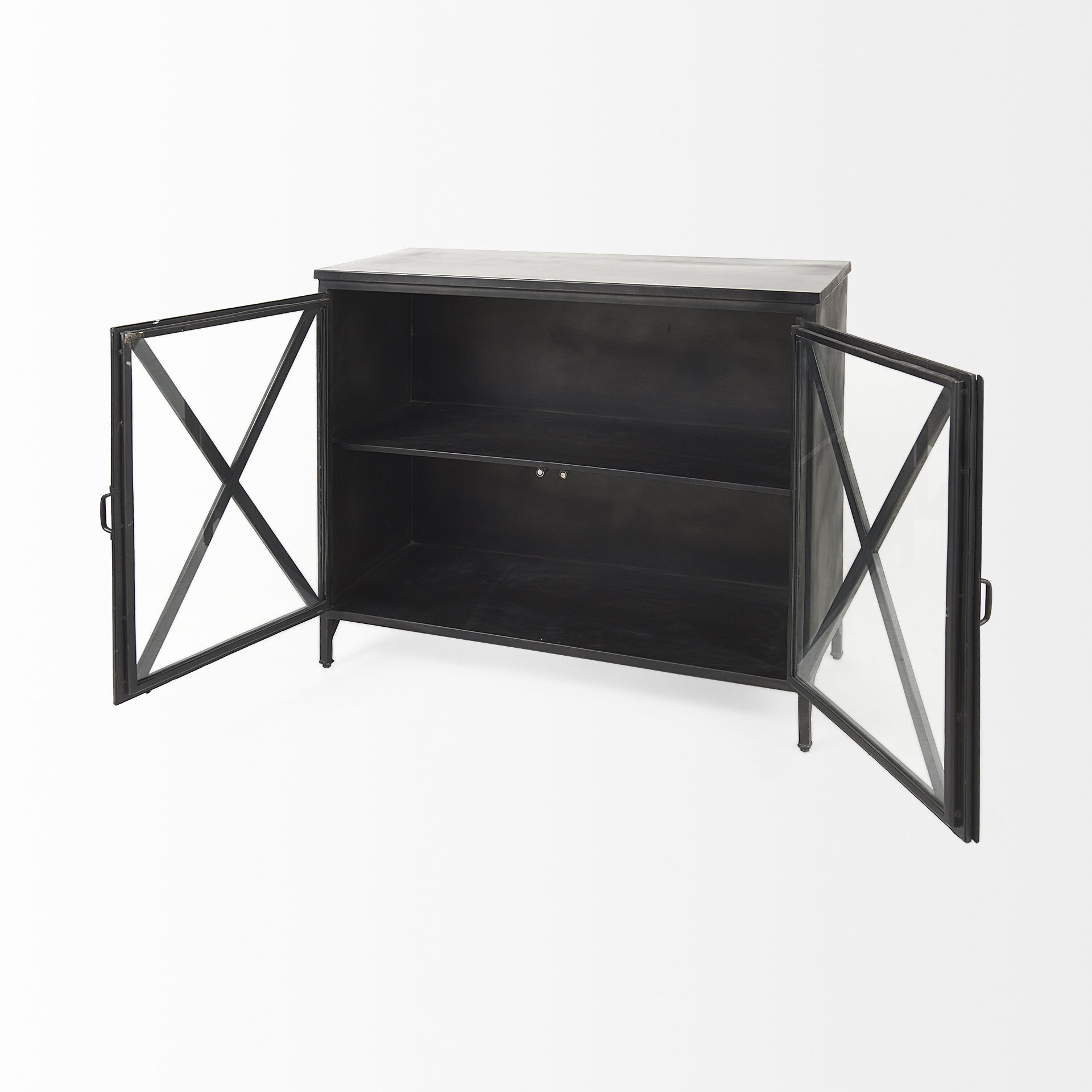 Poppy III 40L x 16W Black Metal With Glass Door Accent Cabinet, Cabinets & Chest by Mercana, 40.25" length x 16" width x 33" height View 6