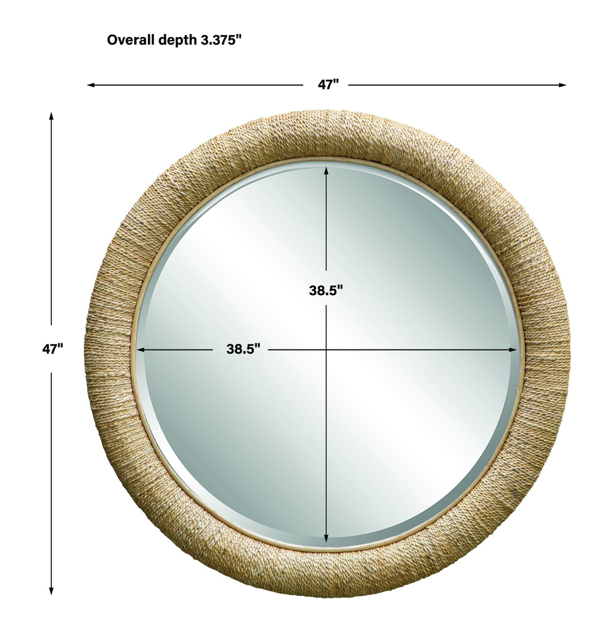 Mariner Natural Round Mirror, by Uttermost, 3'11" width x 3'11" height x 3.38" depth View 3