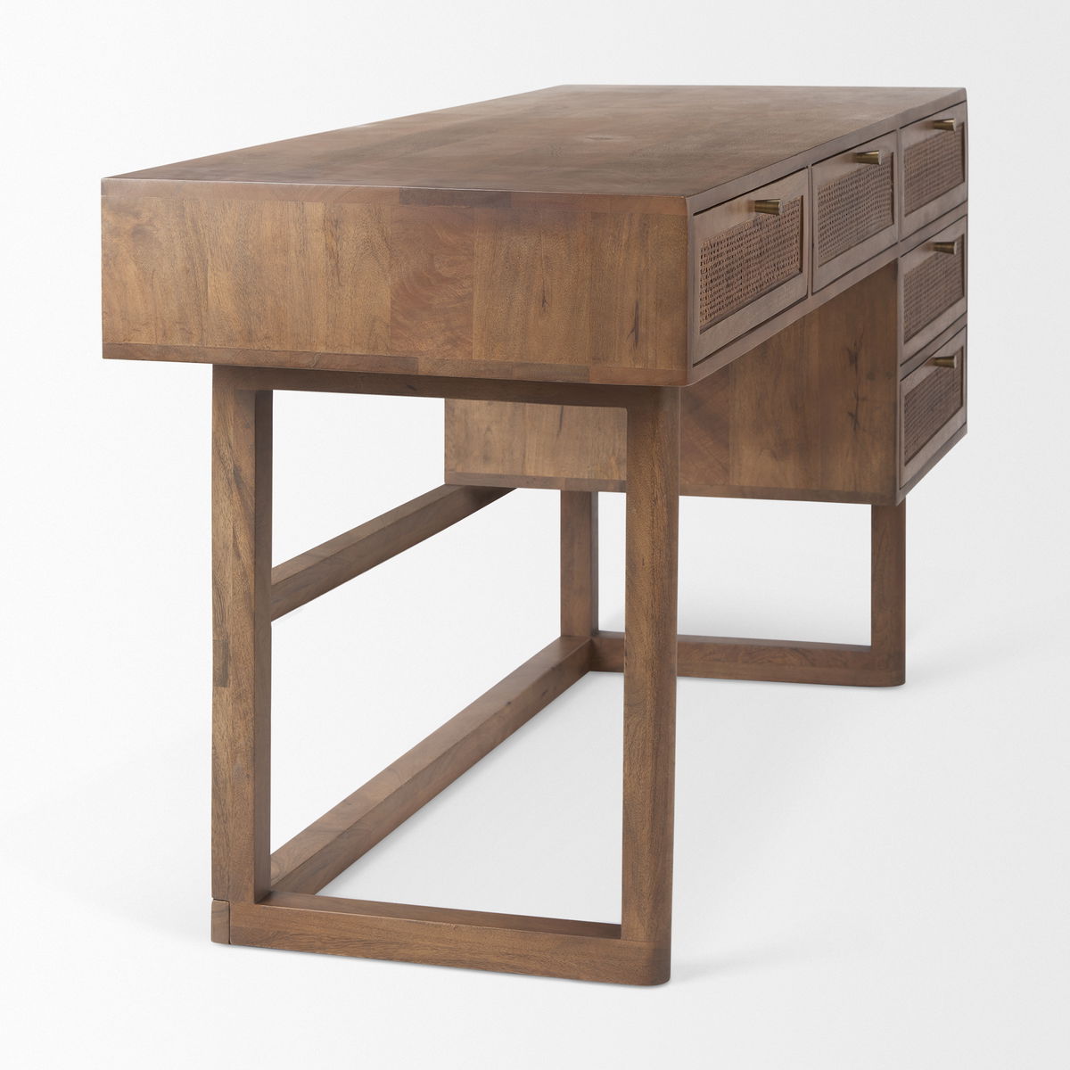 Grier 60' Medium Brown Solid Wood with Cane Office Desk, by Mercana, 60" length x 22.75" width x 30.5" height View 5