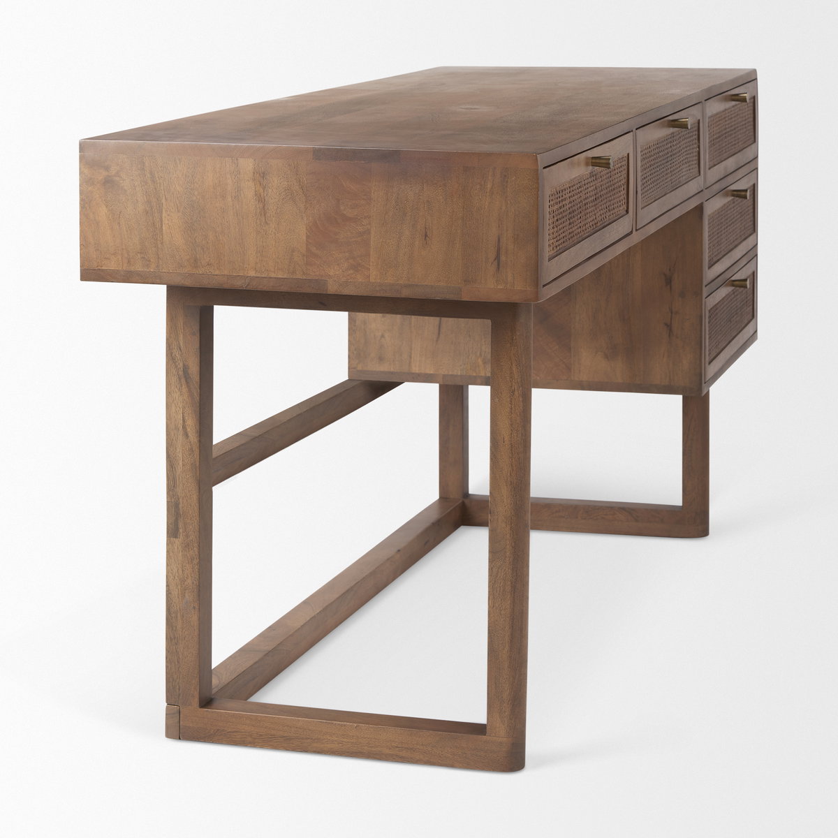 Grier 60' Medium Brown Solid Wood with Cane Office Desk, by Mercana, 60" length x 22.75" width x 30.5" height View 5