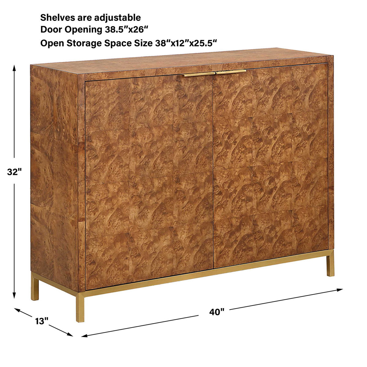 Jethro Burl 2 Door Cabinet, Furniture by Uttermost, 40" width x 32" height x 13" depth View 3