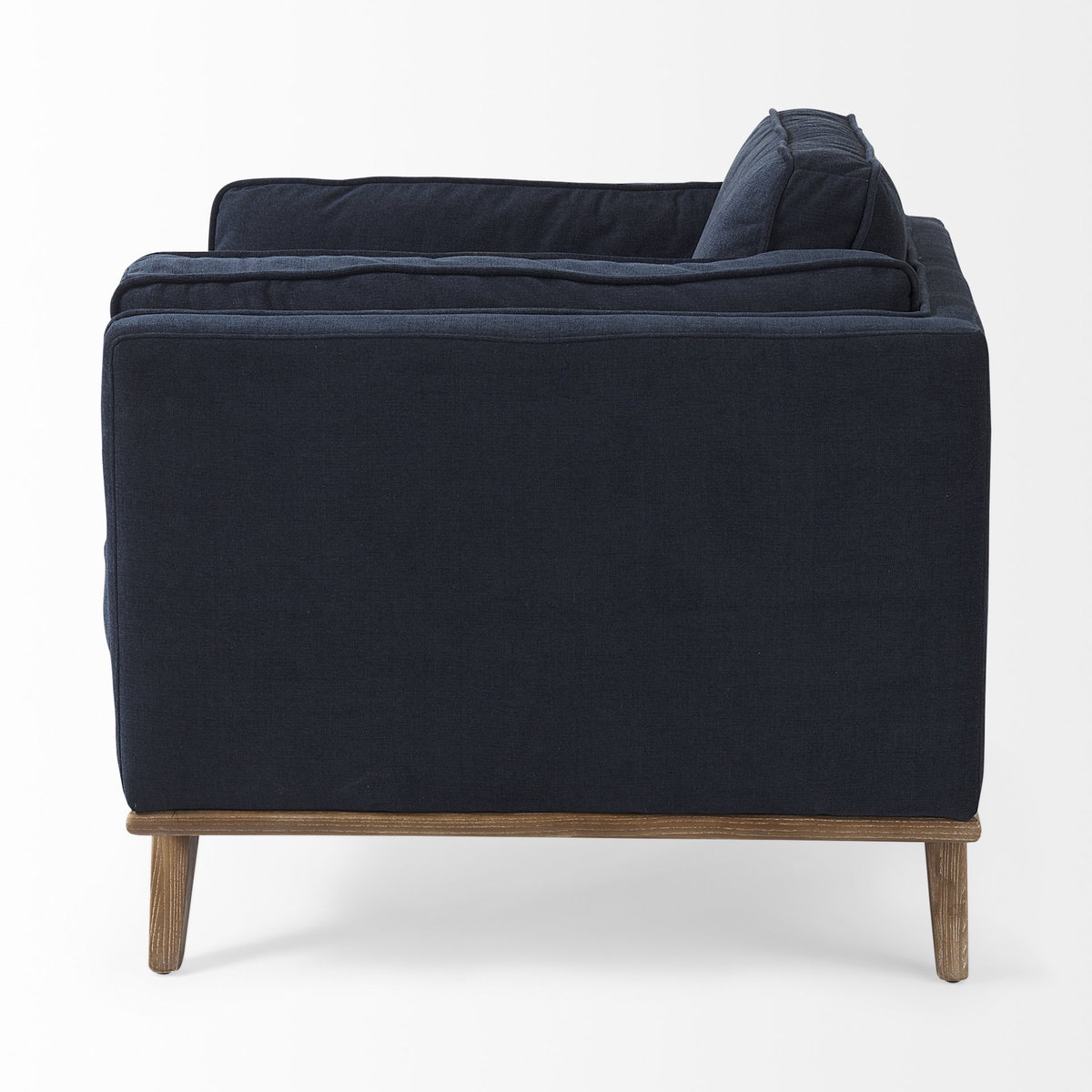 Brooks  Navy Blue Fabric Chair with Medium Brown Wooden Legs, Accent Chair by Mercana, 41.73" length x 34.84" width x 33.46" height View 6