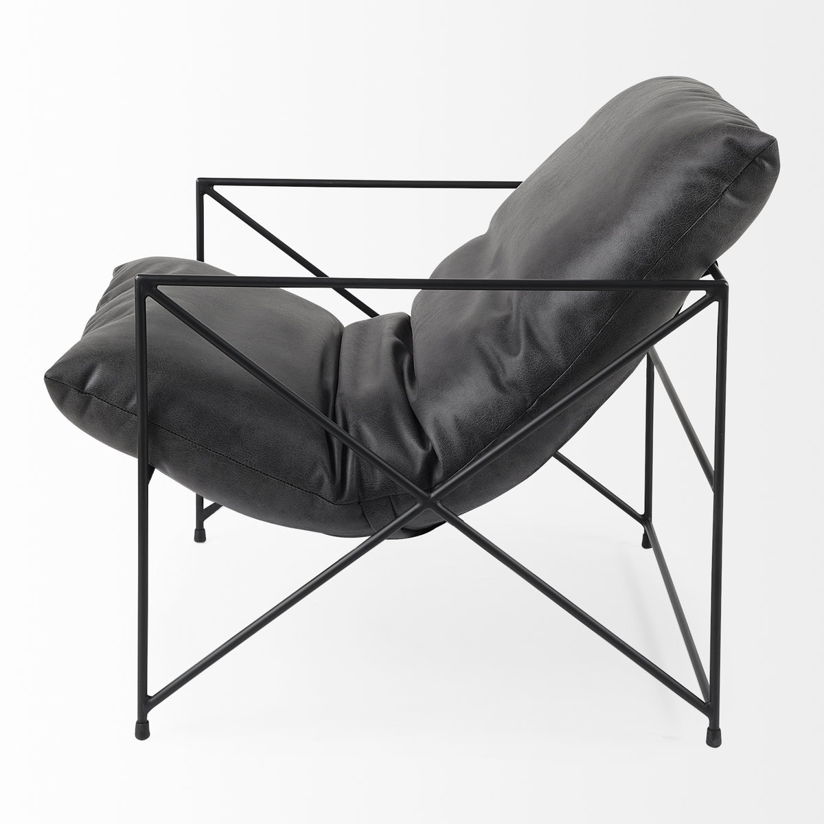 Leonidas 28.5L x 29.5W x 34.0H  Black Faux Leather Seat with Black Metal Frame Accent Chair, by Mercana, 29.53" length x 28.35" width x 35.43" height View 8