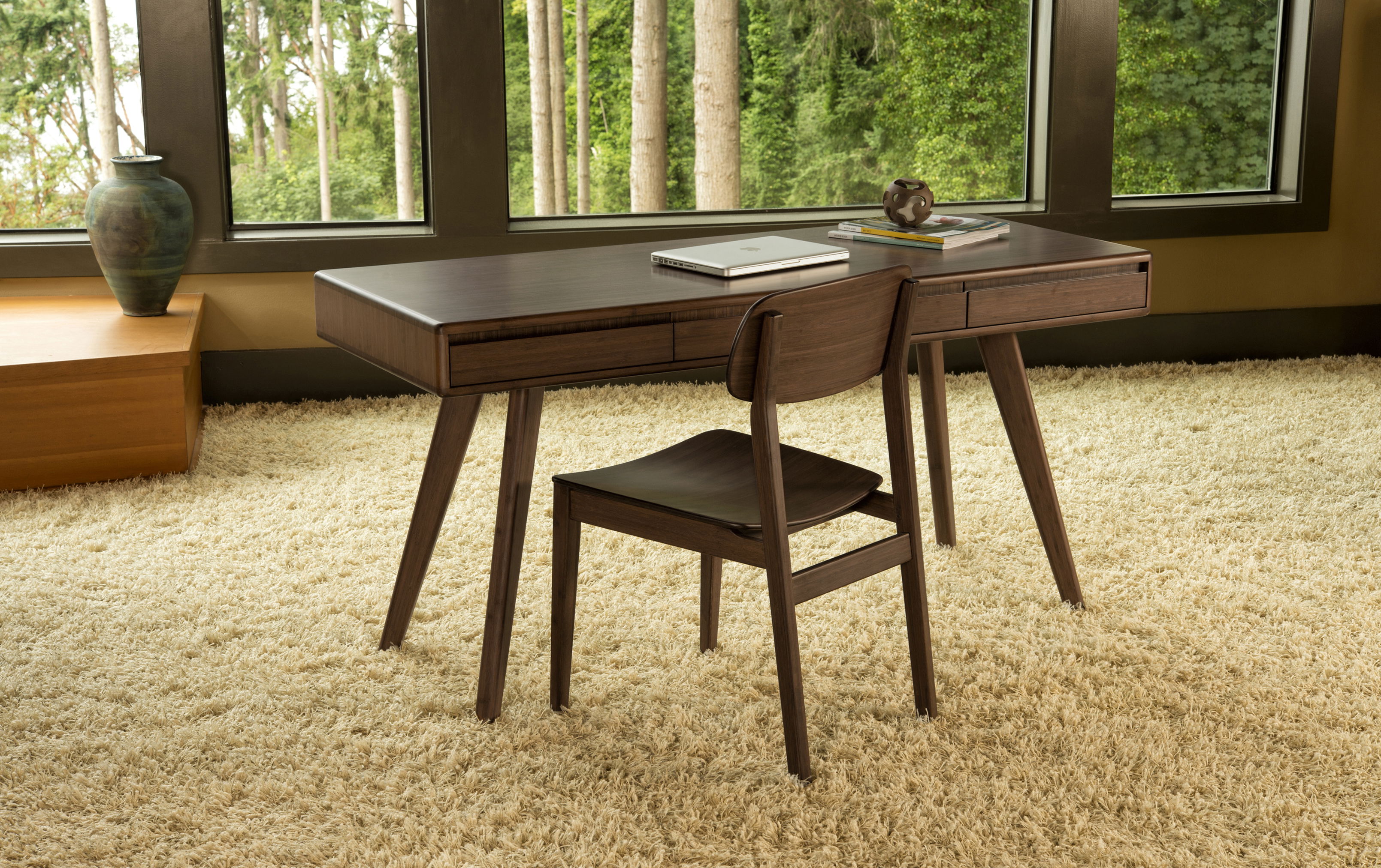 Currant Writing Desk, Black Walnut, by Greenington, 60" length x 24" width x 30" height View 3