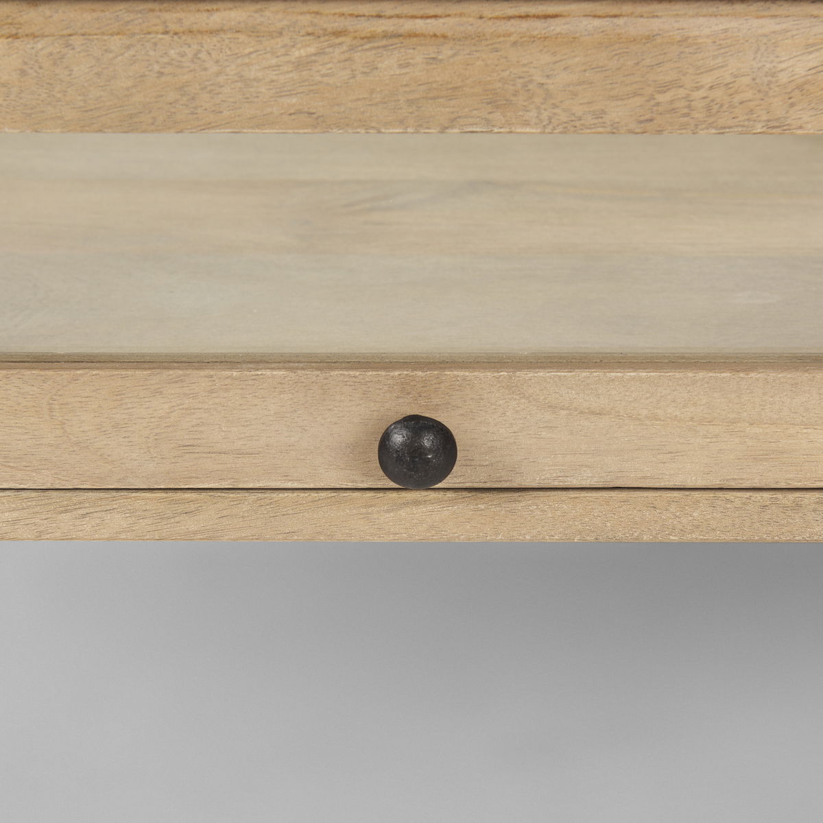 Arelius 49.5'L Rectangular Light Brown Wood with Black Metal Base Display Coffee Table, by Mercana, 49.5" length x 29.5" width x 15" height View 6