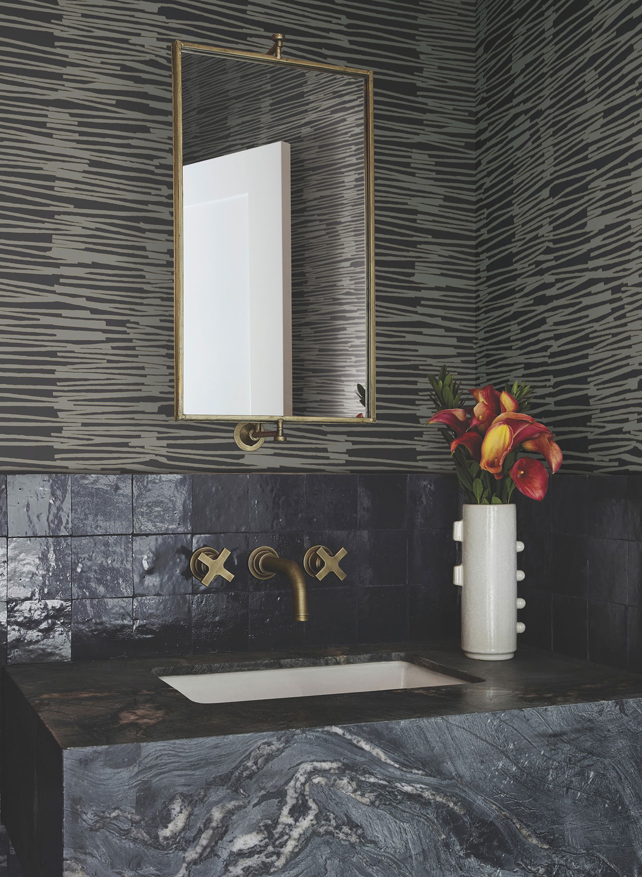 Water Reed Thatch Black & Gold Wallpaper large image 