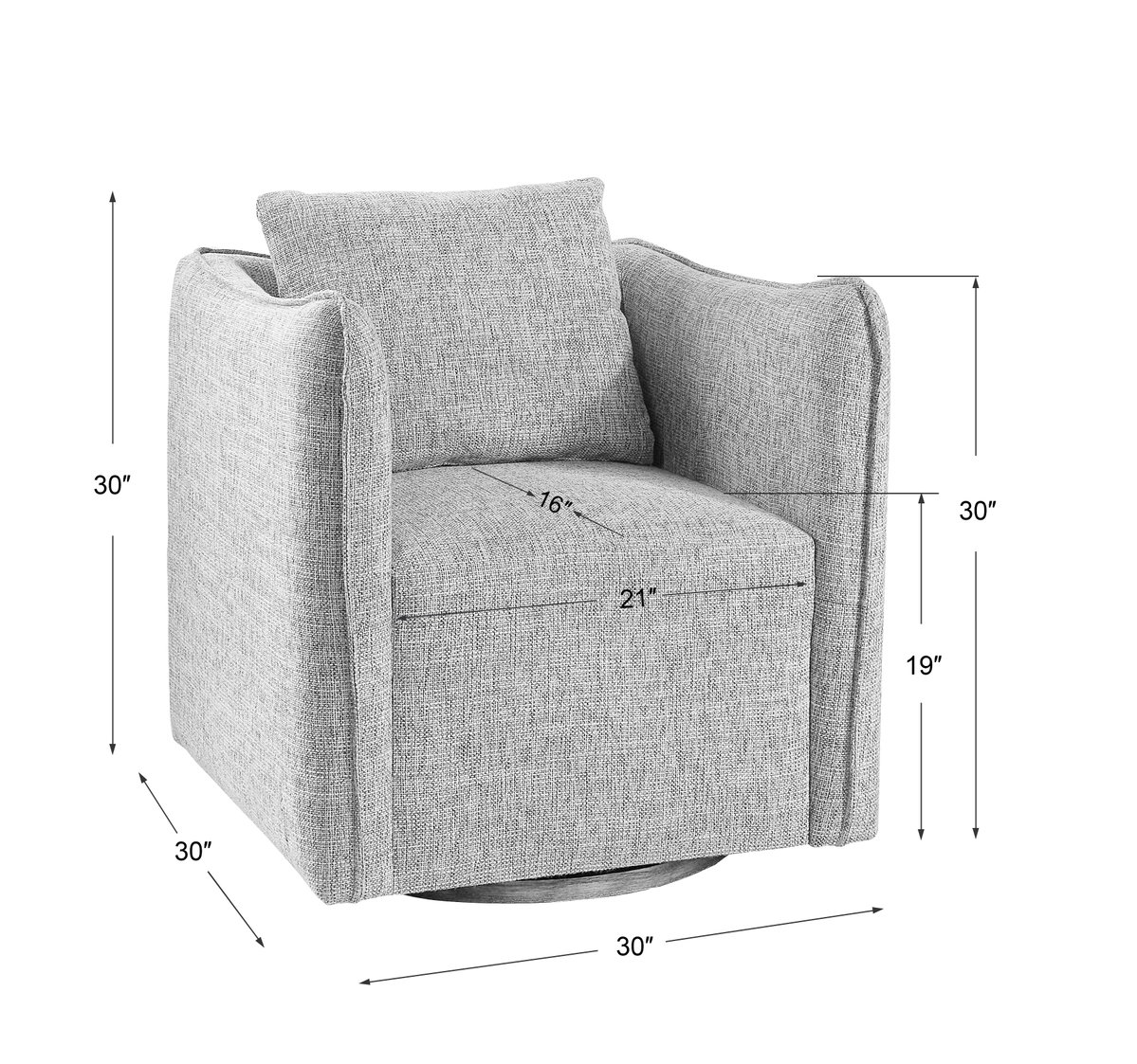 Corben Gray Swivel Chair, Furniture by Uttermost, 30" width x 30" height x 30" depth View 3