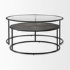 Arlo  Set of 2 Brown Wood and Glass with Black Metal Coffee Tables thumbnail 2